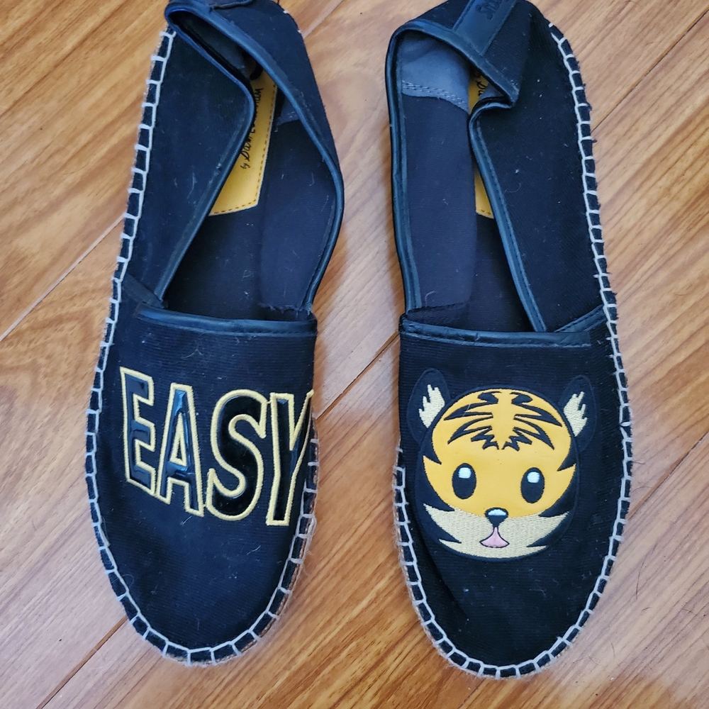 Circus by Sam Edelman Black Espadrilles with Tiger and Lettering